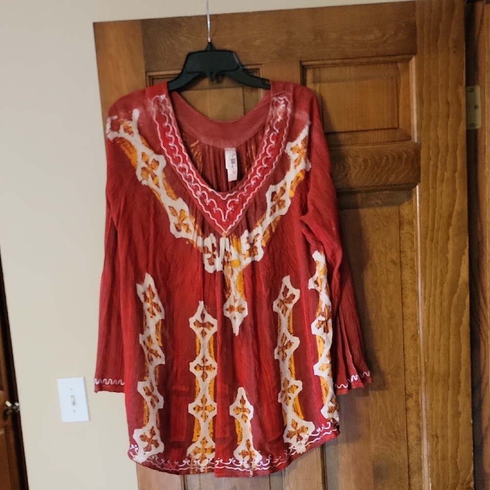 Women's Red and Orange Embroidered Top
